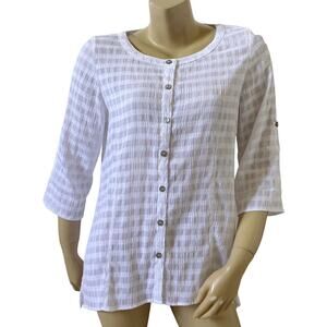 WHITE STAG Womens Size Small 4/6 Sheer White Convertible Sleeve Button Up Shirt